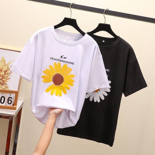 纯棉外贸20夏季新款雏菊短袖t恤韩版宽松ins学生情侣大码潮流女装