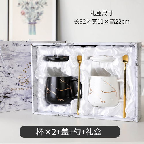 陶瓷马克杯带盖勺情侣杯子一对创意牛奶杯喝水杯北欧风格男女ins
