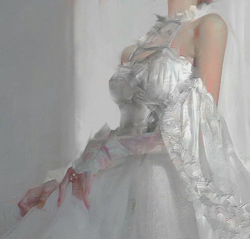 高级油画质感插画作品,笔下的白衣少女太梦幻了