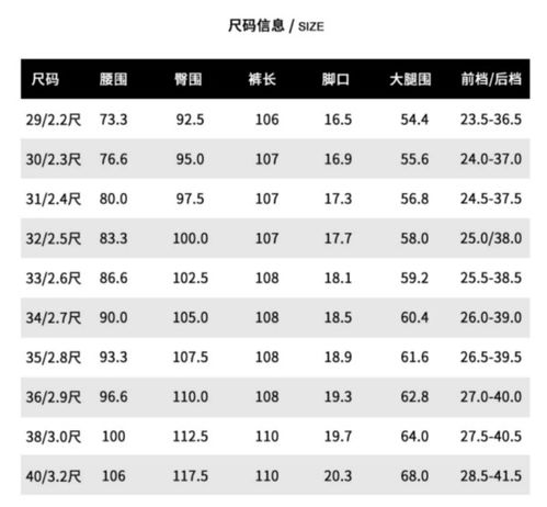 裤子17574a对应的尺码是多少