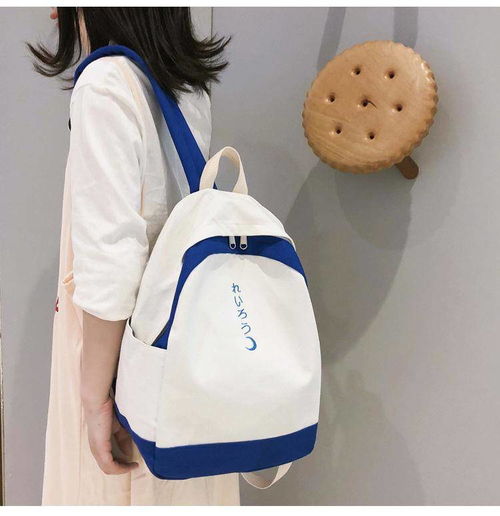 新款古着感少女韩版高中大学生拼色森系百搭帆布ins超火双肩包女