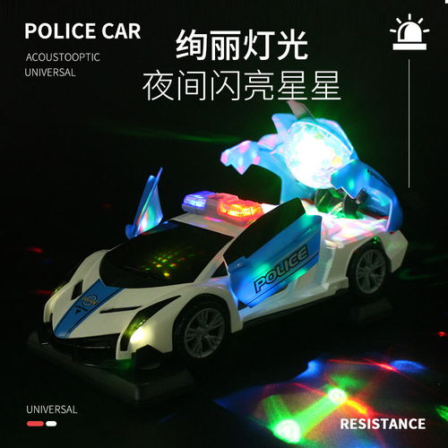 抖音同款万向电动警车儿童男孩玩具车音乐彩灯360度旋转网红玩具
