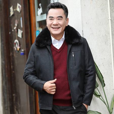 汤河之家男士夹克加绒2019秋冬新款中老年爸爸装短款外套夹克加厚男式外套b图片大全邮乐官方网站