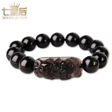 dbe珠宝黄金招财貔貅手链黑玛瑙男手串999足金正品父亲节礼物