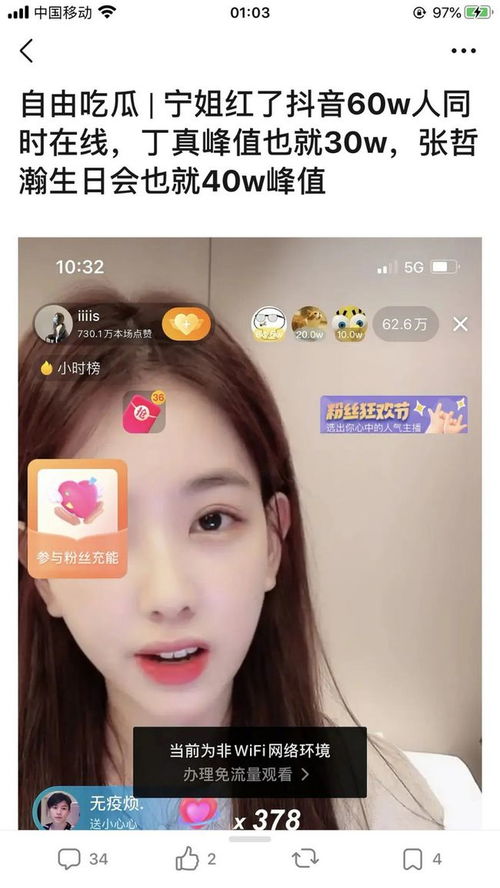 孙一宁昨晚直播人气有多高,抖音60w人同时在线