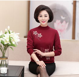 秋冬新款中老年女装加绒加厚毛衣休闲圆领针织中年妈妈装打底衫sy