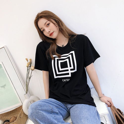 情侣装纯棉短袖t恤女夏季新款韩版ins潮几何印花宽松半袖上衣百搭