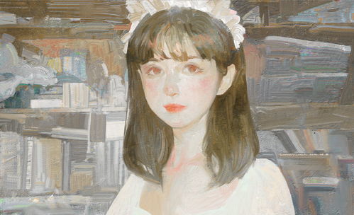 高级油画质感插画作品,笔下的白衣少女太梦幻了