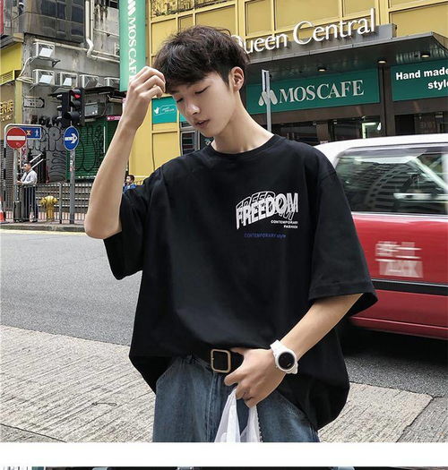 卓纪短袖男欧美休闲t恤韩版潮流ins港风男装半袖夏季宽松百搭衣服五分