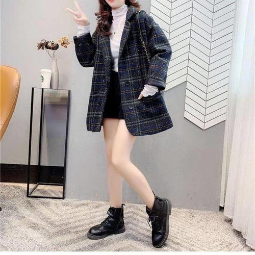 小个子毛呢外套女潮ins秋冬中长款2021女装新款格子名媛穿搭大衣