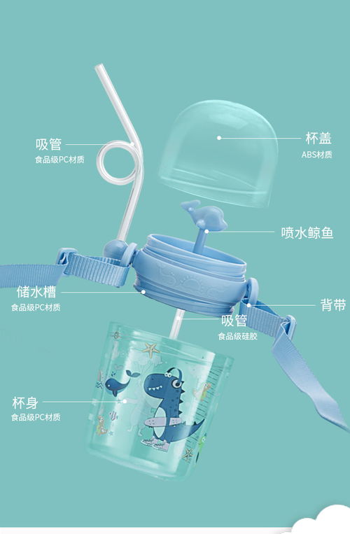 网红ins风鲸鱼儿童塑料吸管杯男女宝宝幼儿园防摔便携夏季喷水杯
