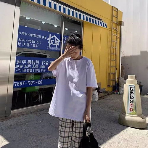 纯棉ins网红雾霾蓝色短袖t恤女夏韩版原宿港风学生宽松打底衫上衣