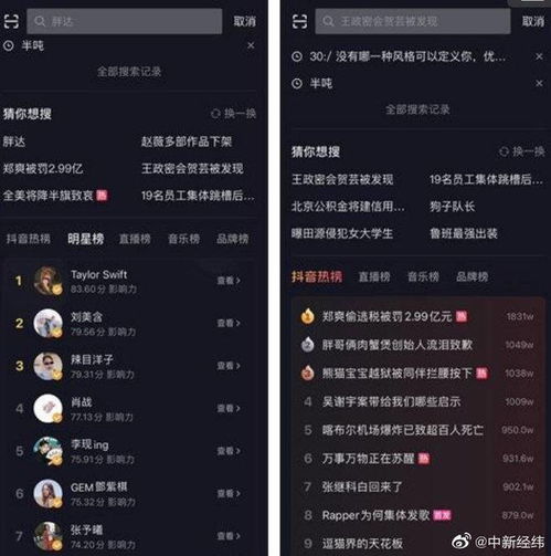 微博抖音快手等多平台下架明星榜