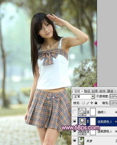 photoshop调出树林美女图片甜美的蓝紫色
