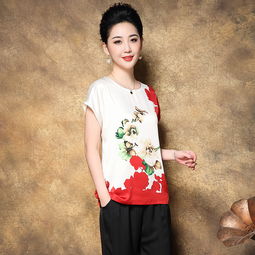2019夏新款中老年妈妈装仿真丝短袖上衣宽松t恤中年女装