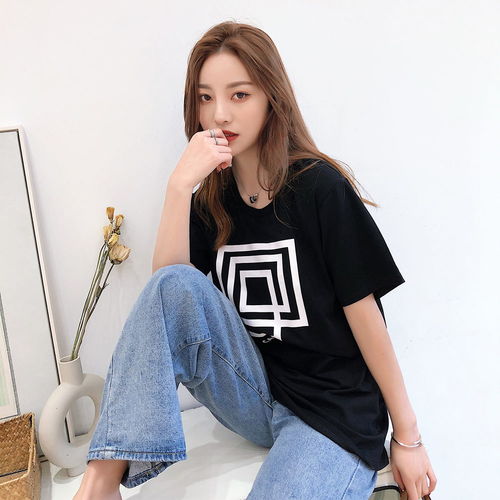 情侣装纯棉短袖t恤女夏季新款韩版ins潮几何印花宽松半袖上衣百搭