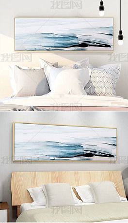 北欧ins风小清新水彩海面抽象床头装饰画图片下载