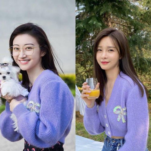 景甜和沈梦辰同穿紫色毛衣,一个显壮,一个甜美少女,差距太大了