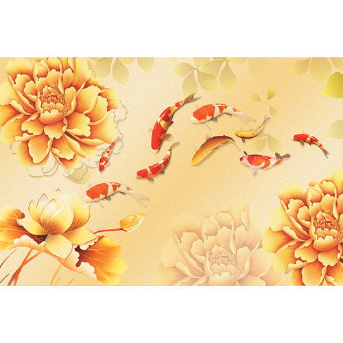 九鱼图风水招财装饰画荷花鱼壁画自粘客厅挂画年年有余沙发墙贴画
