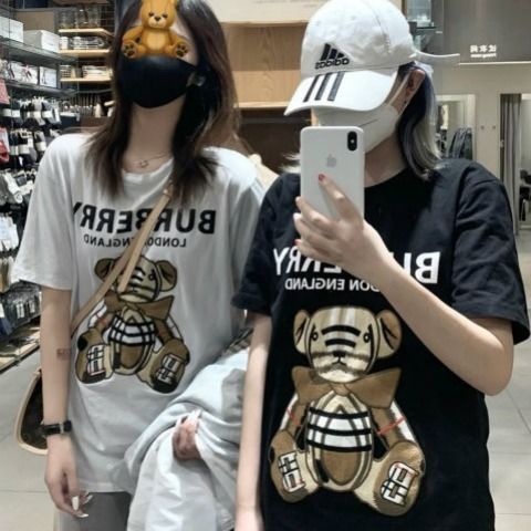 网红同款2020早春短袖t恤女印花小熊ins网红男女情侣款韩版宽松潮