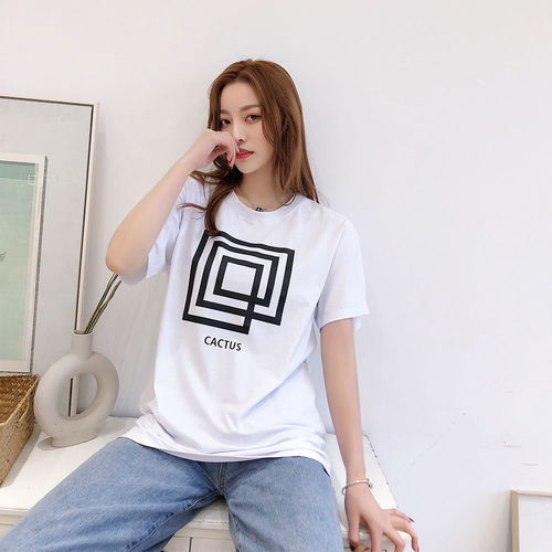 情侣装纯棉短袖t恤女夏季新款韩版ins潮几何印花宽松半袖上衣百搭