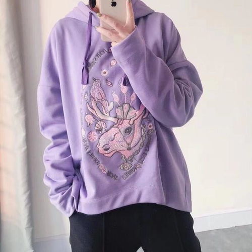 紫色加绒刺绣廓形卫衣,ins最火,谁穿谁好看