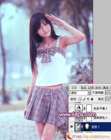 photoshop调色调出丛林美女的蓝紫色甜美照