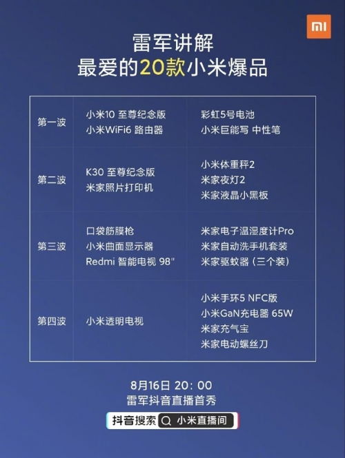 雷军今晚八点抖音直播首秀公布20款小米实用爆品