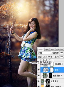 photoshop打造暗红色深秋树林人物图片