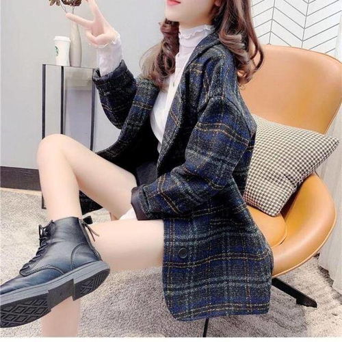 小个子毛呢外套女潮ins秋冬中长款2021女装新款格子名媛穿搭大衣