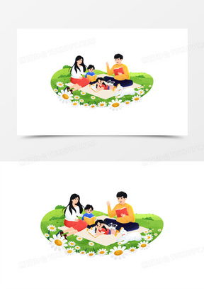 一家五口卡通图片唯美