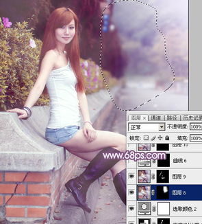 photoshop给外景美女图片加上甜美的秋季蓝紫色