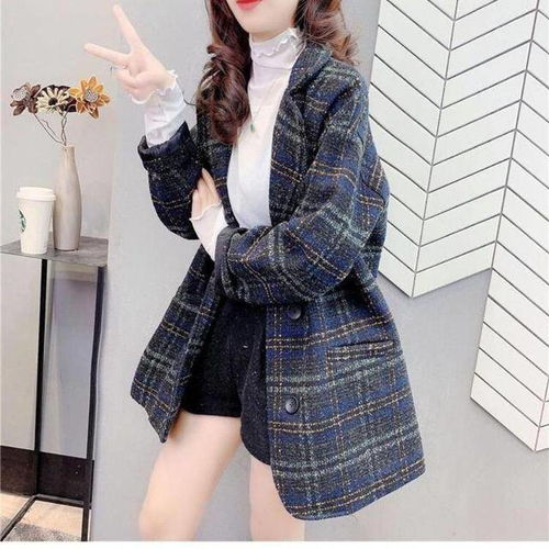 小个子毛呢外套女潮ins秋冬中长款2021女装新款格子名媛穿搭大衣