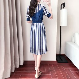 夏季新款ins超火牛仔拼接条纹连衣裙女显瘦复古qne福卡商城