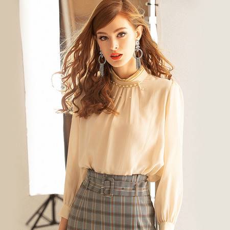 施悦名2019春季新款女装欧美时尚真丝衬衫重工刺绣桑蚕丝套头上衣