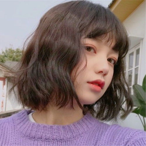 抖音网红中长假发女蛋卷空气刘海短发cos齐肩圆脸脸锁骨发