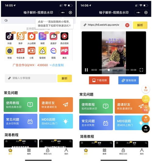 柚子解析小程序免费去抖音快手微视等平台视频水印技巧