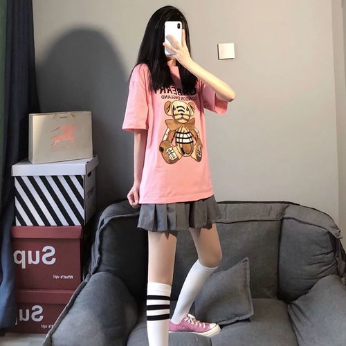 网红同款2020早春短袖t恤女印花小熊ins网红男女情侣款韩版宽松潮