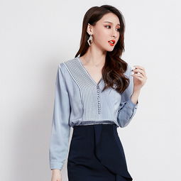 熤笙靘2019秋季新款名媛女装纯色褶皱v领洋气女士衬衣垂感ins雪纺衬衫女89285
