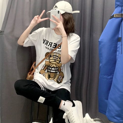网红同款2020早春短袖t恤女印花小熊ins网红男女情侣款韩版宽松潮