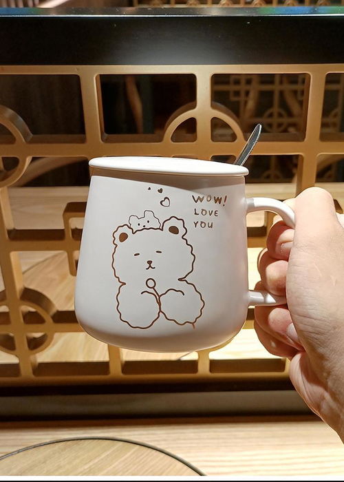 可爱少女陶瓷杯子带盖勺韩版高颜值闺蜜马克杯家用情侣水杯ins风