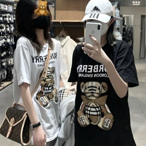 网红同款2020早春短袖t恤女印花小熊ins网红男女情侣款韩版宽松潮