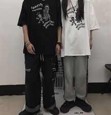 371韩国ins原宿复古百搭字母卡通印花男女短袖t恤